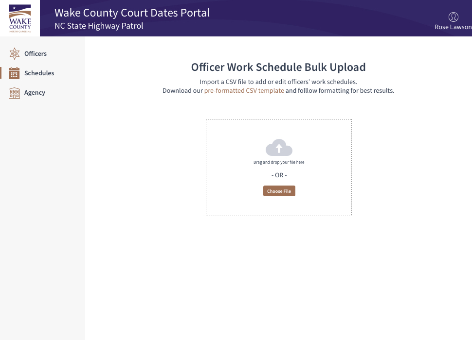 Officer court dates management portal Carolina Escobar